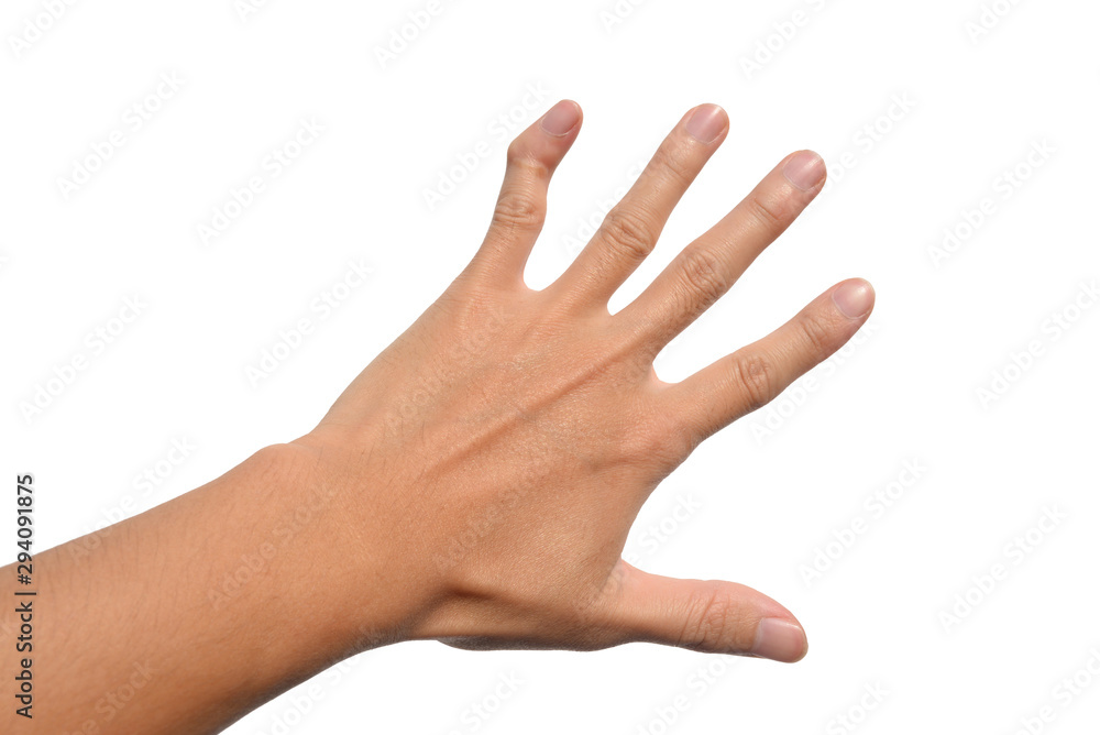 The left hand little finger or pinky finger is deformity isolated on white background.