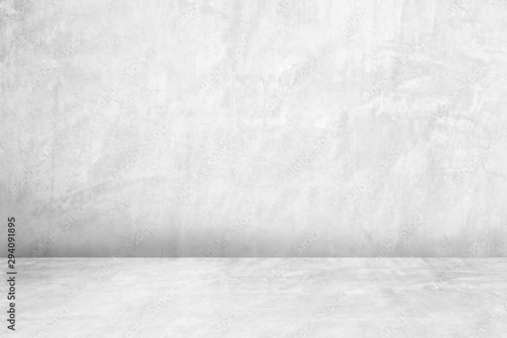 Fototapeta premium Room empty of cement floor with gray room cement or concrete wall texture background and sun light.
