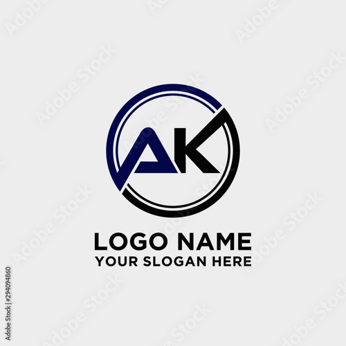 Circle logo with the letter AK inside. letters connecting with circles. Logo circle modern abstract
