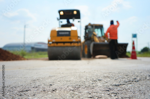 Repairing a damaged road To allow people to travel safely (blurred images)