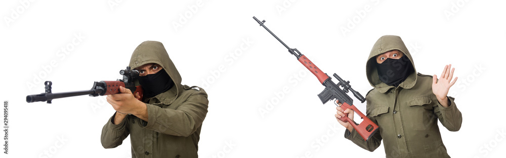 Man with a gun isolated on white