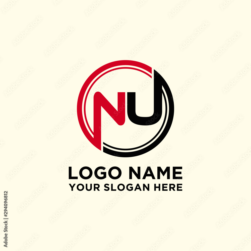 Circle logo with the letter NU inside. letters connecting with circles. Logo circle modern abstract