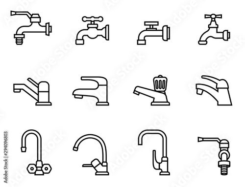 Faucet vector icon. Tap sign. Bathroom symbol. Line Style stock vector.