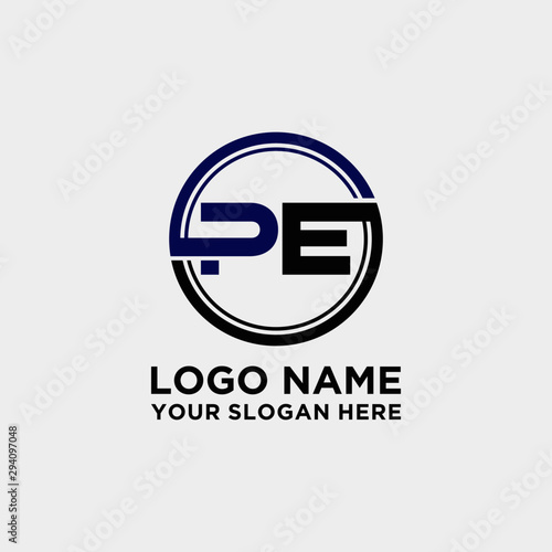 Circle logo with the letter PE inside. letters connecting with circles. Logo circle modern abstract
