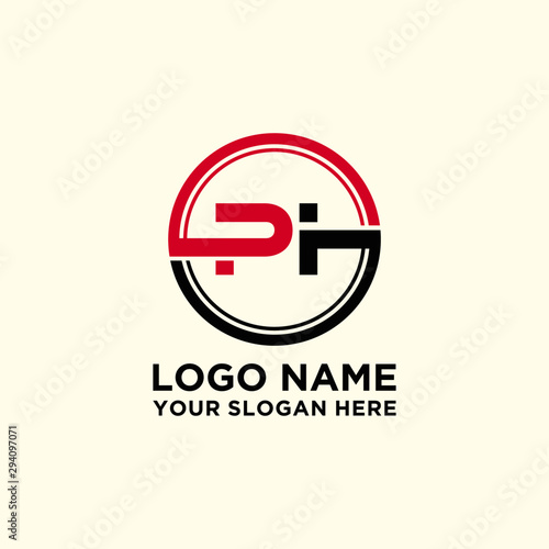 Circle logo with the letter PI inside. letters connecting with circles. Logo circle modern abstract