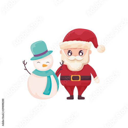 santa claus with snowman on white background