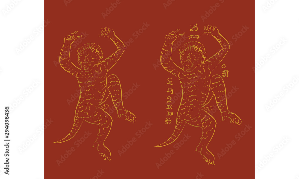 animal in Thai traditional tattoo, Thai traditional painting in temple, vector animal in Thai traditional tattoo, Thai traditional painting in temple, vector