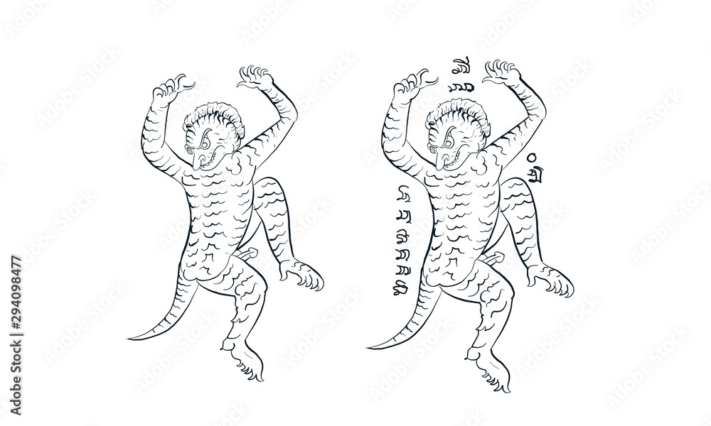 Fototapeta premium animal in Thai traditional tattoo, Thai traditional painting in temple, vector