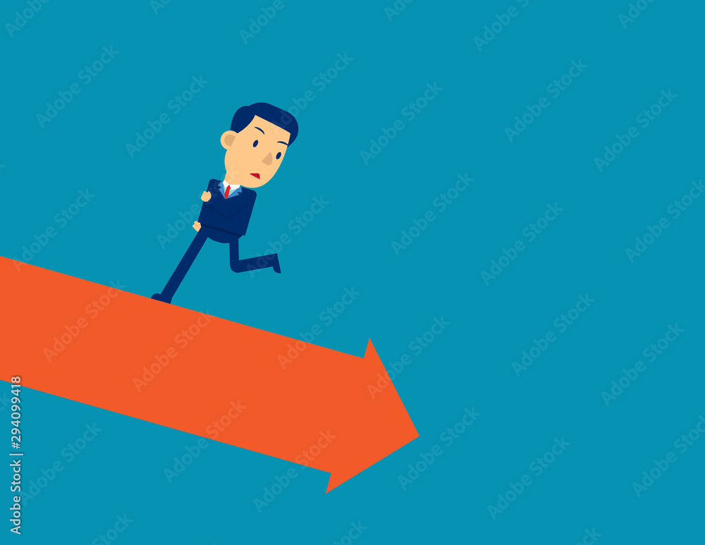 Run away from falling graph. Business financial crisis concept, Cute cartoon vector illustration Run away from falling graph. Business financial crisis concept, Cute cartoon vector illustration