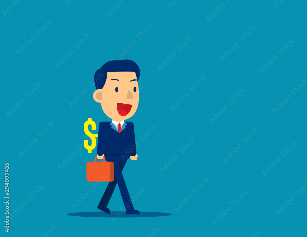Money shaped wind-up key in back. Financial or investor control concept, Cute business cartoon vector illustration Money shaped wind-up key in back. Financial or investor control concept, Cute business cartoon vector illustration