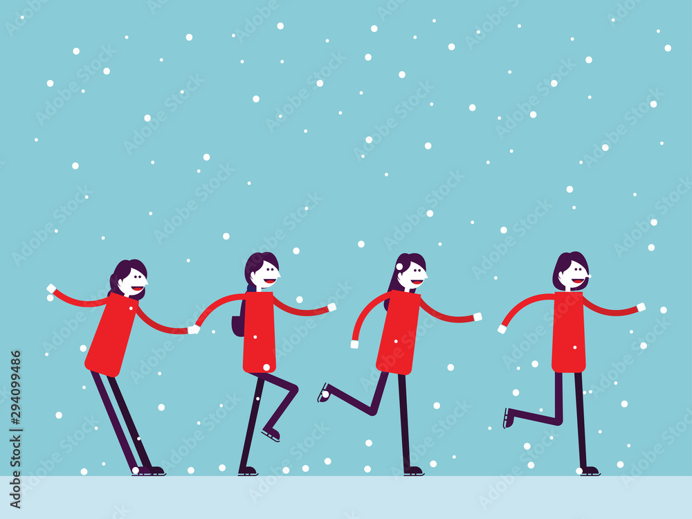 People skate together. Concept Christmas celebration vector, Holiday People skate together. Concept Christmas celebration vector, Holiday