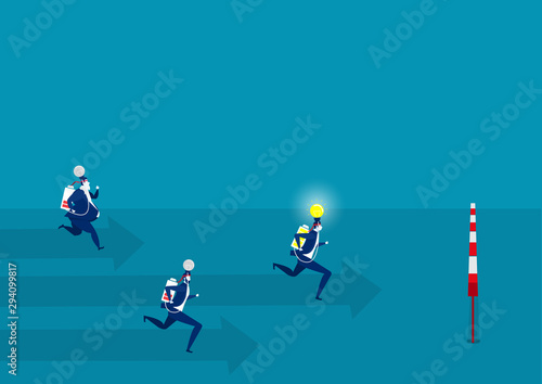 Businessman running on growth graph with idea light Success, concept. vector
