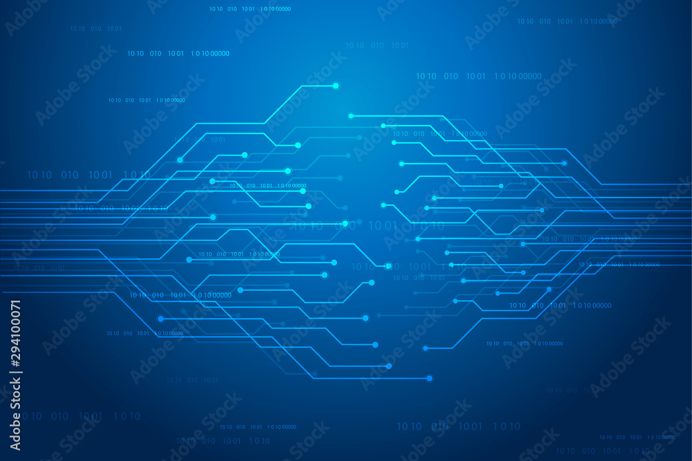 Abstract futuristic circuit board Illustration, high computer technology dark blue color background. Hi-tech digital technology concept. vector illustration