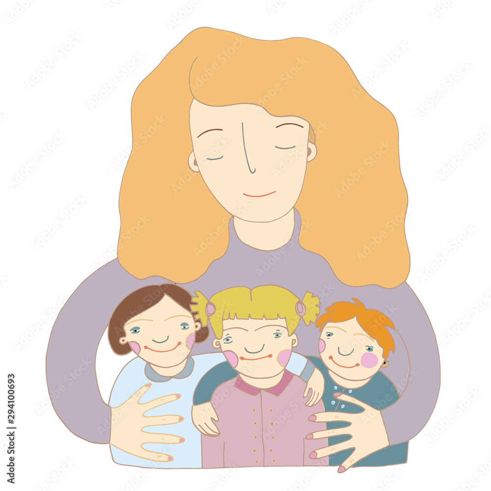 a caregiver or mother lovingly embraces her children with down syndrome a caregiver or mother lovingly embraces her children with down syndrome