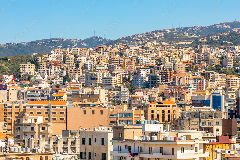 Mediterranean city downtown with lots of business and residential buildings in the background, Biblos, Lebanon