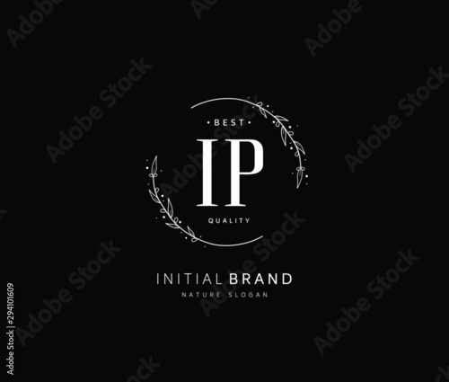 I P IP Beauty vector initial logo, handwriting logo of initial signature, wedding, fashion, jewerly, boutique, floral and botanical with creative template for any company or business