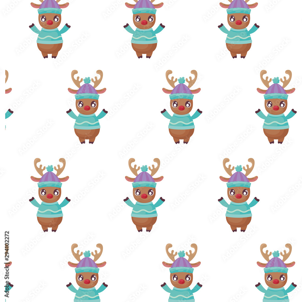 cute reindeer with hat on white background