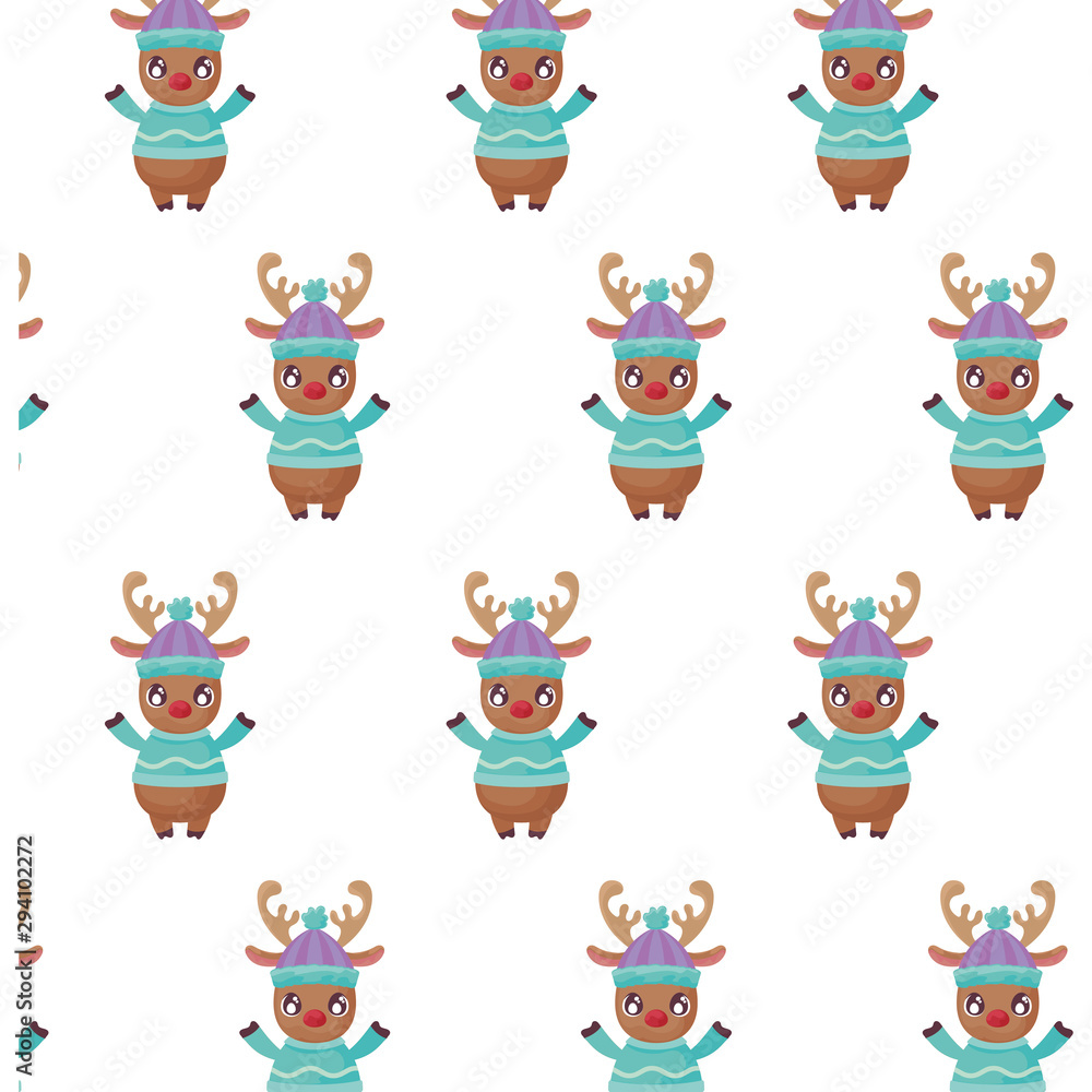Fototapeta premium cute reindeer with hat on white background