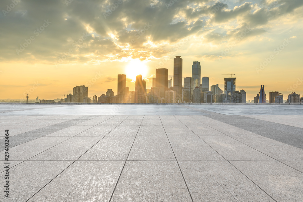 Empty square floor and modern city skyline in chongqing at sunset,China. Empty square floor and modern city skyline in chongqing at sunset,China.