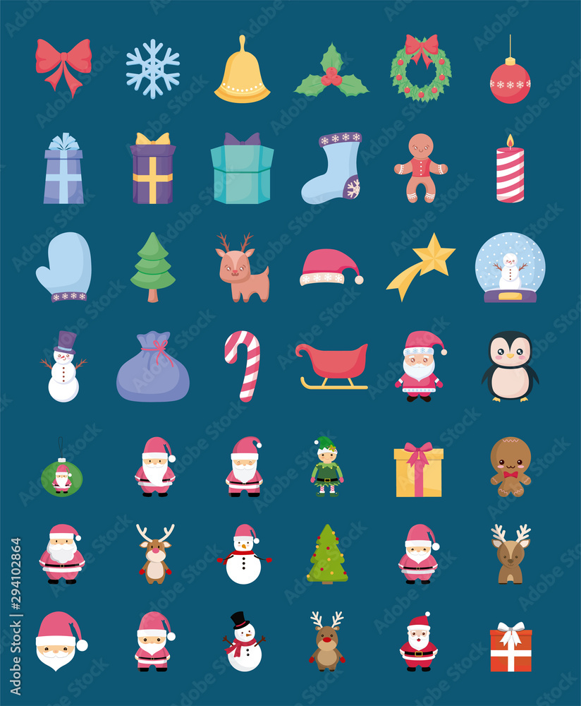 bundle of merry christmas with set icons bundle of merry christmas with set icons