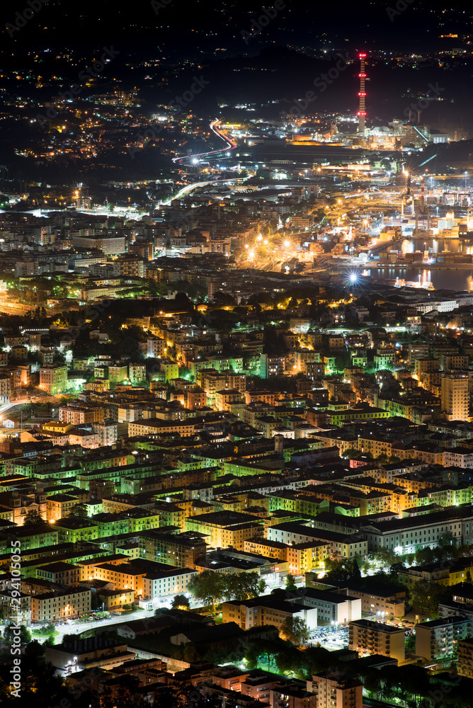 Rooftop view of La Spezia, Italy at night