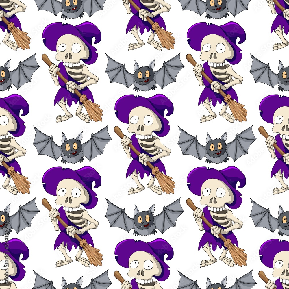 Happy Halloween vector seamless pattern with scary witches and bats Happy Halloween vector seamless pattern with scary witches and bats