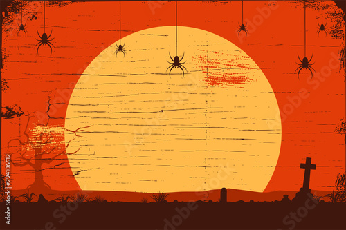 Happy Halloween banner on wooden board, Vector