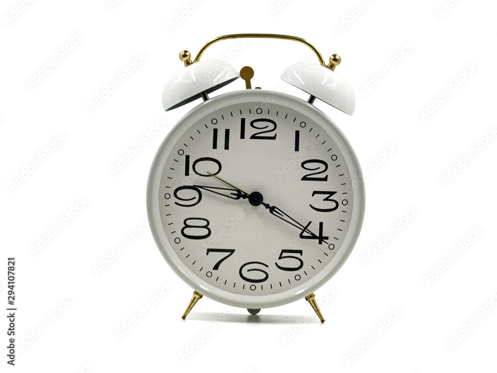 white alarm clock isolated on white background white alarm clock isolated on white background