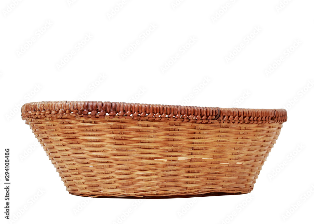 Wicker basket isolated on white background.