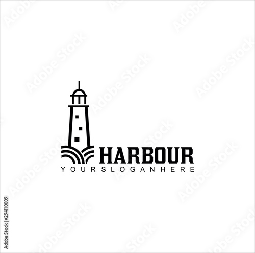 Vintage lighthouse logo Design silhouette . harbour logo Retro Hipster