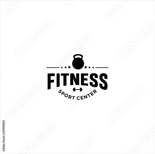 Fitness logo Design. GYM logo Icon.Cross fit logo Template.Women fitness Logo Black Vintage Hipster Retro