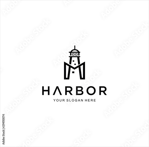Vintage lighthouse logo Design silhouette . harbour logo silhouette Retro Hipster Vector Illustration	
