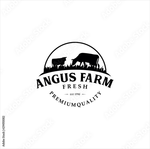 Black angus logo Vintage Retro Hipster design template . cow farm logo design . Cattle buffalo Logo Vintage
