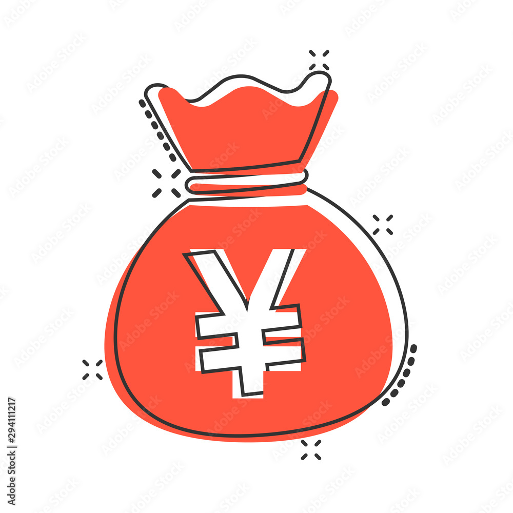 Vector cartoon yen, yuan bag money currency icon in comic style. Yen coin sack concept illustration pictogram. Asia money business splash effect concept. Vector cartoon yen, yuan bag money currency icon in comic style. Yen coin sack concept illustration pictogram. Asia money business splash effect concept.
