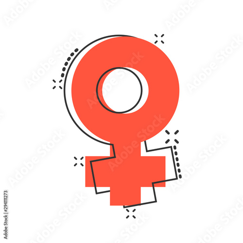 Vector cartoon female sex symbol icon in comic style. Women gender concept illustration pictogram. Girl business splash effect concept.