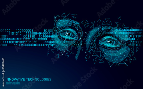 Programmer 3D low poly face code flow. Depression anxiety frustration emotion hard work problem. Video game computer internet addiction concept. Mental disease stress vector illustration