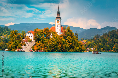 Fantastic travel location with Pilgrimage church and lake Bled, Slovenia