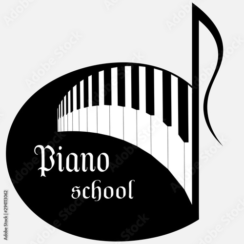 music school logo in the form of a note with piano keys