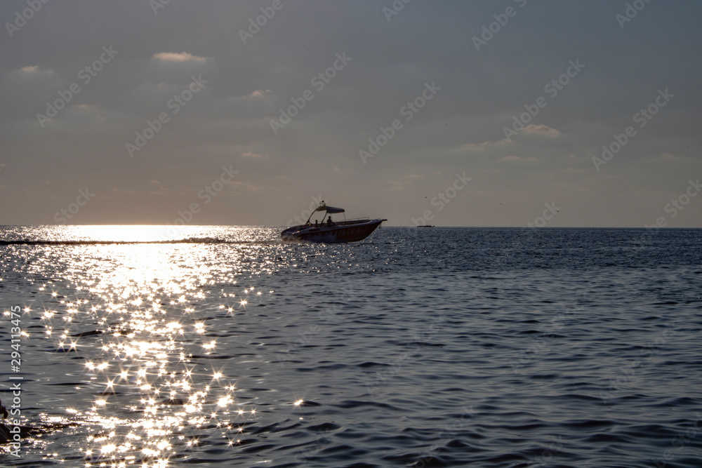 Evening in cloudy weather on the Black Sea near the city of Sochi Evening in cloudy weather on the Black Sea near the city of Sochi