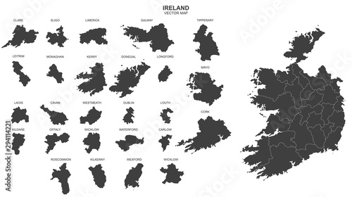 political map of Ireland isolated on white background