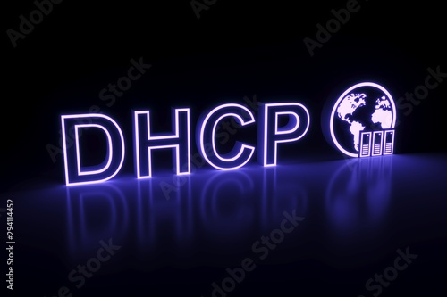 DHCP neon concept self illumination background 3D illustration