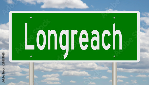 Rendering of a green 3d highway sign for Longreach, Queensland in Australia photo