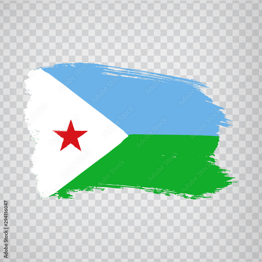 Fototapeta premium Flag Republic of Djibouti from brush strokes. Flag Djibouti on transparent background for your web site design, logo, app, UI. Africa. Stock vector. EPS10.