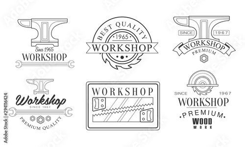 Set of logos for the sawmill. Vector illustration.