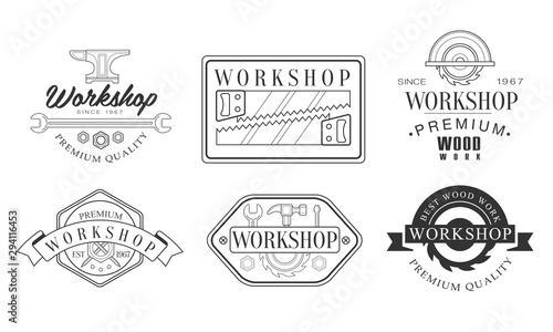 Set of logos for the workshop and blacksmiths. Vector illustration.