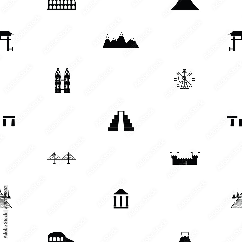 Naklejka premium world landmarks seamless pattern background icon.