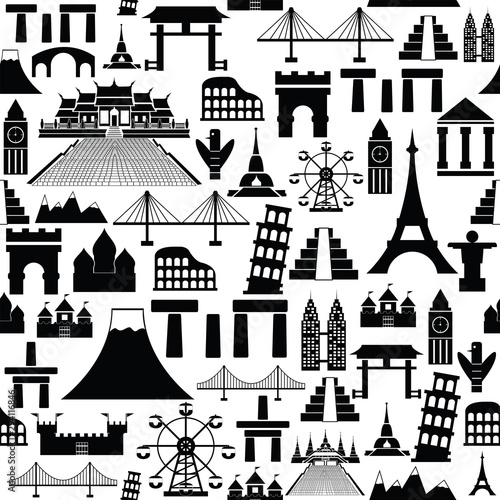 world landmarks seamless pattern background icon.