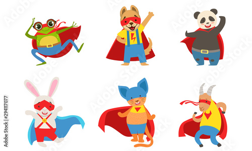Funny animals in superhero costumes. Vector illustration. © topvectors