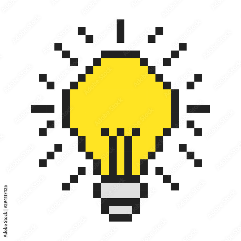 Vector pixel art. Lightbulb and idea for games and web. Vector  illustration. Векторный объект Stock | Adobe Stock