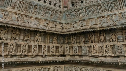 Walls of Beluru Sri Chennakeshava Temple in Karnataka, India. Ancient Architecture.